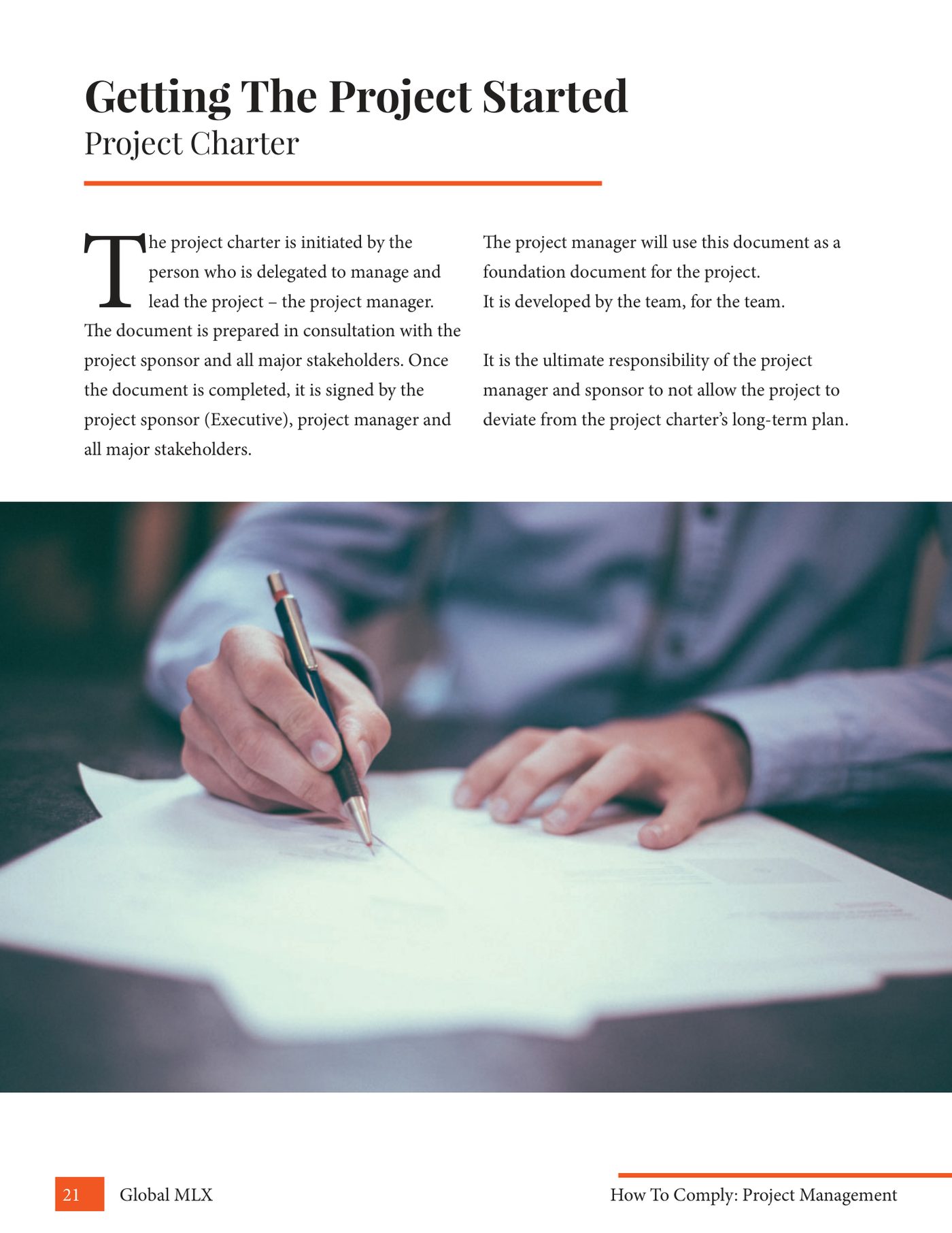 Interior page from the project management manual — department compliance procedures and forms