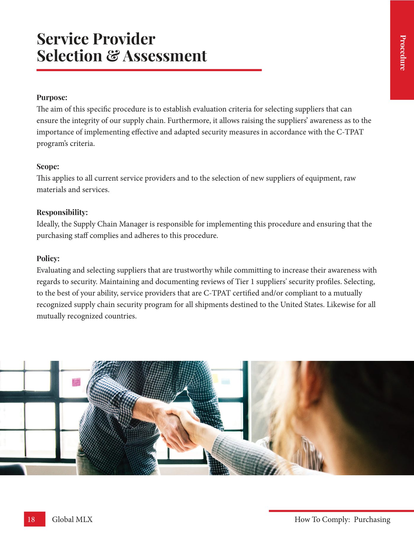 Interior page from the purchasing manual — department compliance procedures and forms